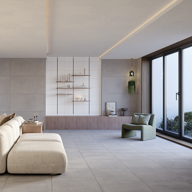 Meldola Dark Grey Concrete Effect Wall and Floor Tiles - 600 x 600mm