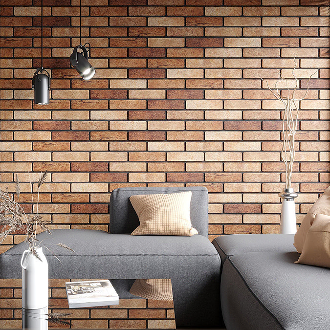 Melo Orange Rustic Brick Effect Wall Tiles - 250 x 60mm Large Image