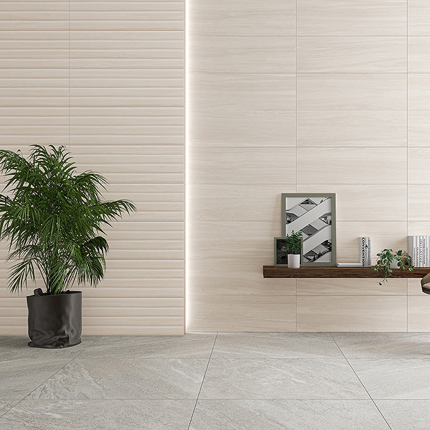 Meloa Linear Cream Wood Effect Wall Tiles - 300 x 900mm  Profile Large Image