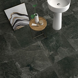 Meloso Anthracite Rectified Stone Effect Wall & Floor Tiles - 600 x 600mm Medium Image