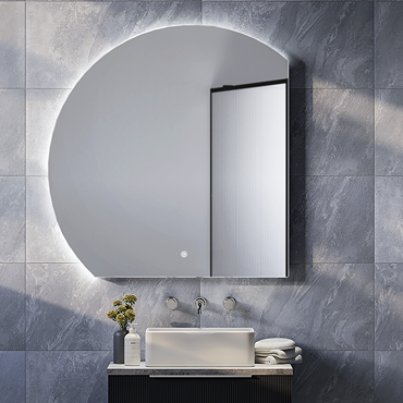 Mercury LED Backlit Circular Corner Fix Mirror 830 x 870mm with Anti-Fog and Touch Sensor (Right Hand Version)