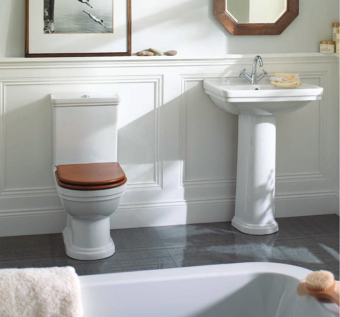 Mere - Aristo Bathroom Suite with Walnut Soft Close Seat Large Image