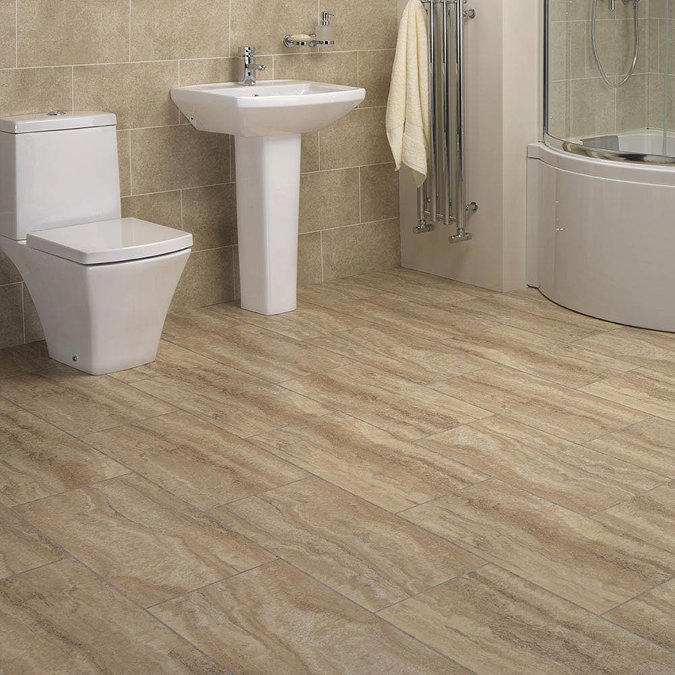 Mere Reef Anthracite Stone 304x609mm Vinyl Floor Tiles (Pack of 12) In Bathroom Large Image