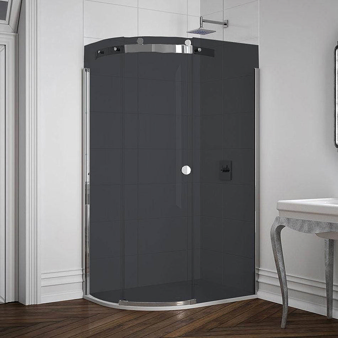 Merlyn 10 Series 1200 x 900mm LH Smoked Black Glass 1 Door Offset Quadrant Enclosure  In Bathroom La
