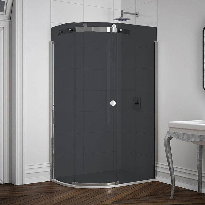 Merlyn 10 Series 1200 x 900mm LH Smoked Black Glass 1 Door Offset Quadrant Enclosure In Bathroom La