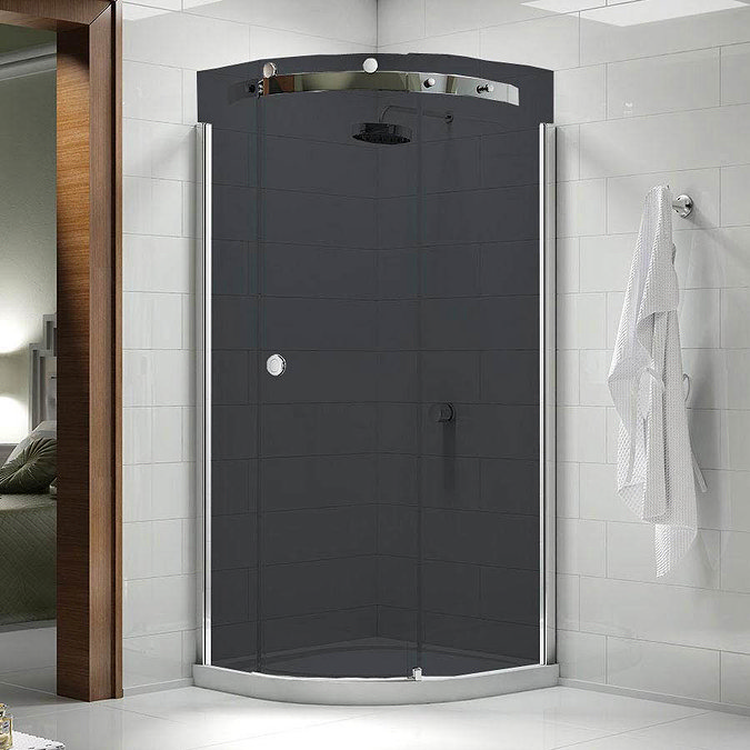 Merlyn 10 Series 900 x 900mm RH Smoked Black Glass 1 Door Quadrant Enclosure  In Bathroom Large Image