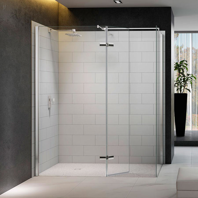 Merlyn 8 Series Walk In Enclosure with Hinged Swivel & End Panel - 1400 x 900mm