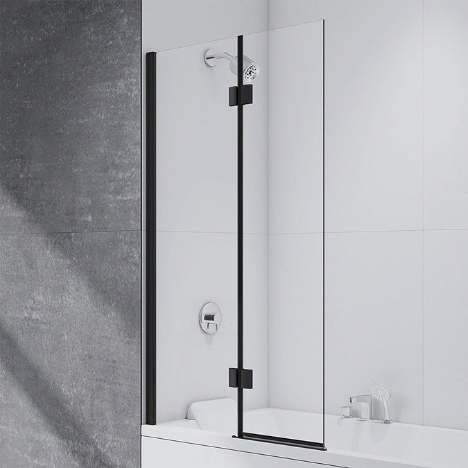 Merlyn Black 2 Panel Hinged Bath Screen (900 x 1500mm) Large Image