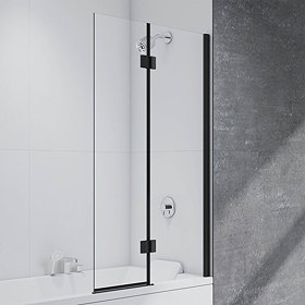 Merlyn Black 2 Panel Hinged Bath Screen (900 x 1500mm) - Right Hand Large Image