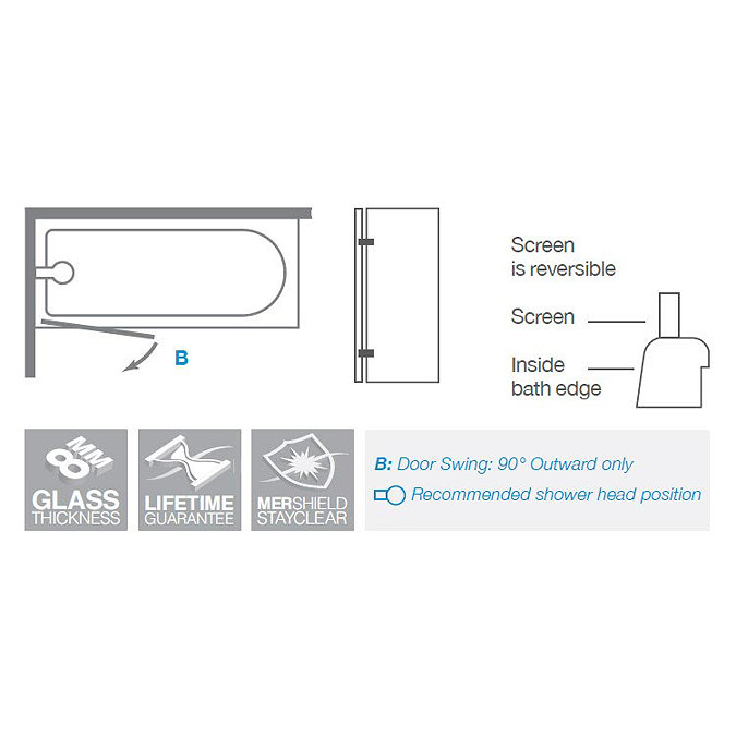 Merlyn Hinged Square Bath Screen (850 x 1500mm)  Profile Large Image