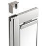 Close-up of Merlyn IQ shower enclosure wall profile and top frame, showing the slot-and-lock easy-fit frame system with no visible screws.