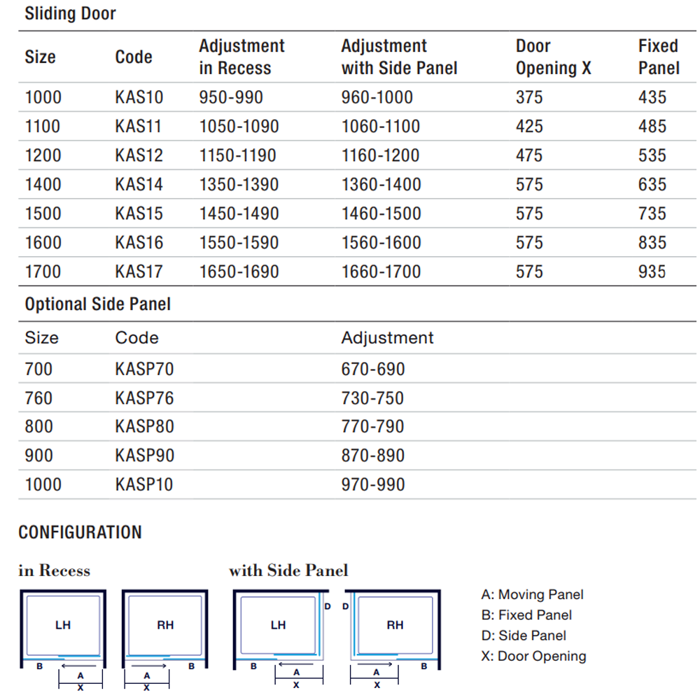 Merlyn IQ sliding shower door technical diagram showing the layout for reference.