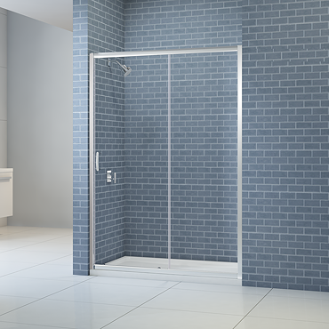Close-up of Merlyn IQ shower door wall profile and top frame, showing the slot-and-lock easy-fit frame system with no visible screws.