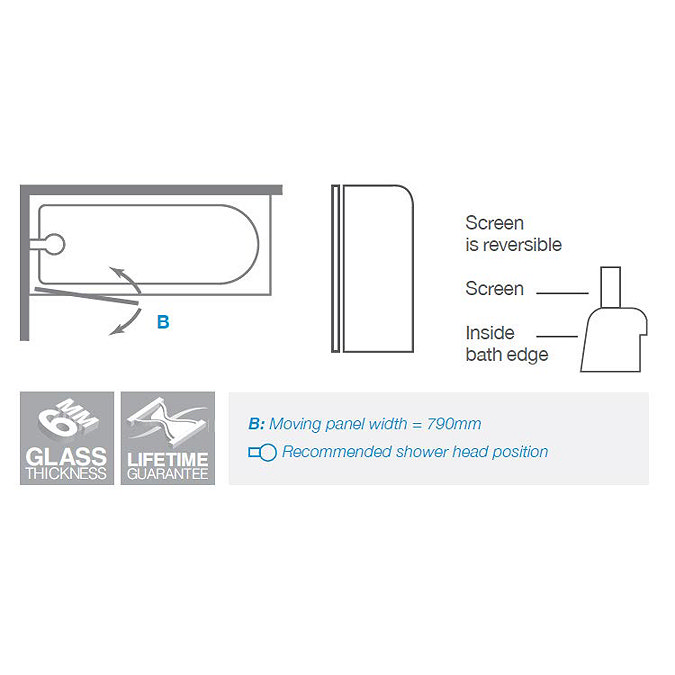 Merlyn Single Curved Bath Screen (800 x 1500mm)  Profile Large Image