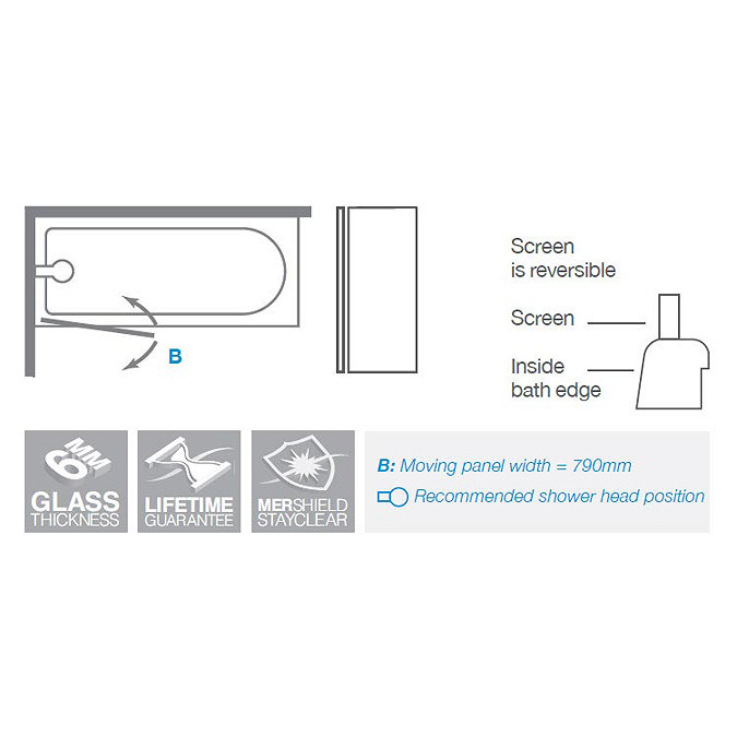 Merlyn Single Square Bath Screen (800 x 1500mm)  Profile Large Image