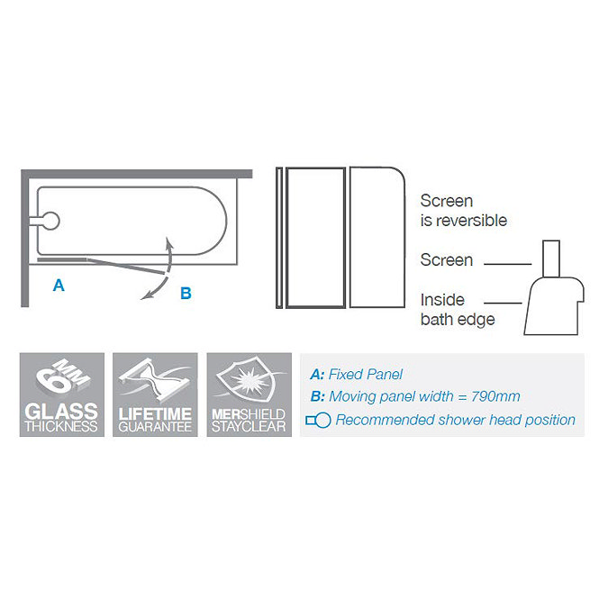 Merlyn Two Panel Curved Bath Screen (1150 x 1500mm) Profile Large Image