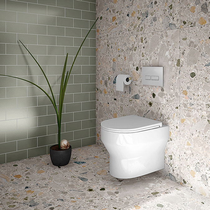 Metro Complete Wall Hung Toilet Set with Slim Seat - Chrome Square Button Flush
