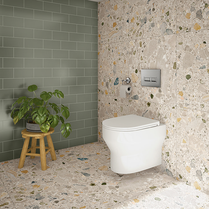 Metro Complete Wall Hung Toilet Set with Slim Seat - Chrome Square Button Flush