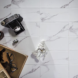 Metro Flat Wall Tiles - Carrara Marble - 20 x 10cm Medium Image