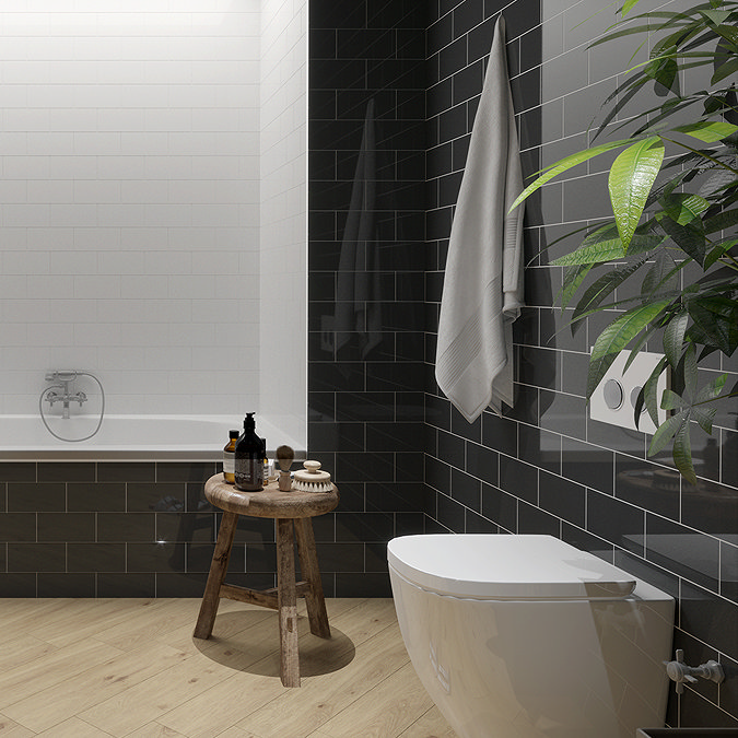 Metro Flat Wall Tiles - Gloss Black - 20 x 10cm  Feature Large Image