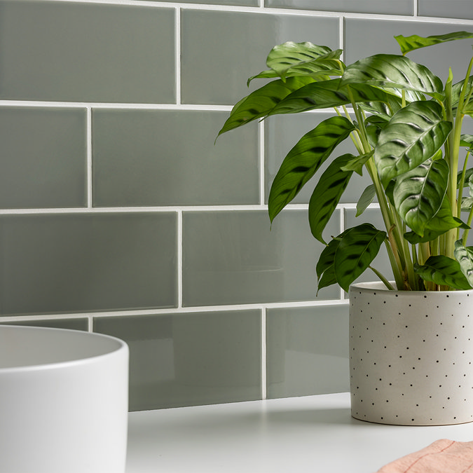Victoria Metro Flat Wall Tiles - Gloss Olive - 20 x 10cm