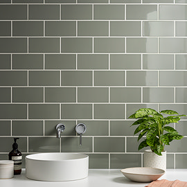 Victoria Metro Flat Wall Tiles - Gloss Olive - 20 x 10cm