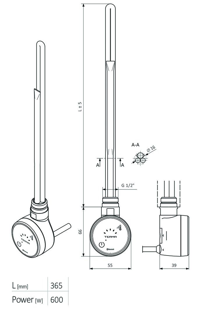 Metro H1600 x W295mm White Electric Only Single Panel Radiator with Bluetooth Thermostatic Element