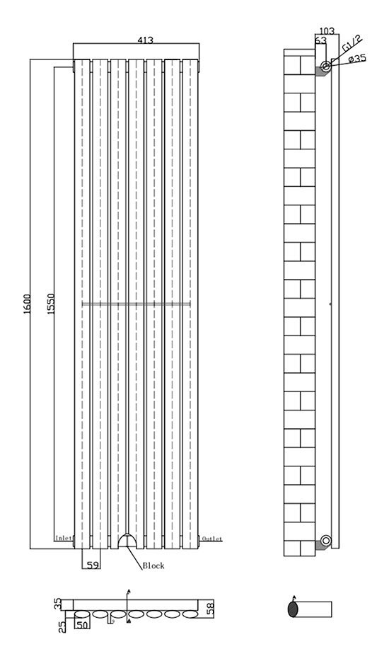 Metro H1600 x W413mm Anthracite Electric Only Single Panel Radiator with Bluetooth Thermostatic Element