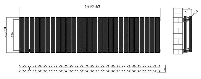 Metro Horizontal Radiator - Anthracite - Double Panel (400mm High) 1593mm Wide