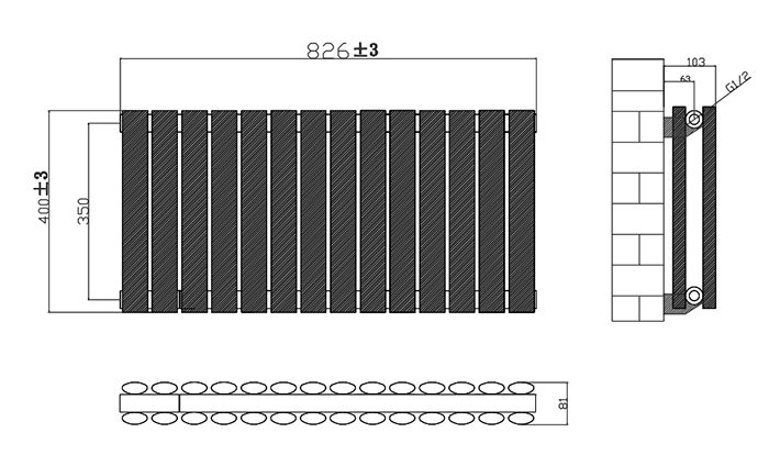 Metro Horizontal Radiator - Anthracite - Double Panel (400mm High) 826mm Wide