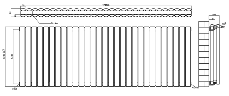 Metro Horizontal Radiator - Anthracite - Double Panel (600mm High) 1711mm Wide