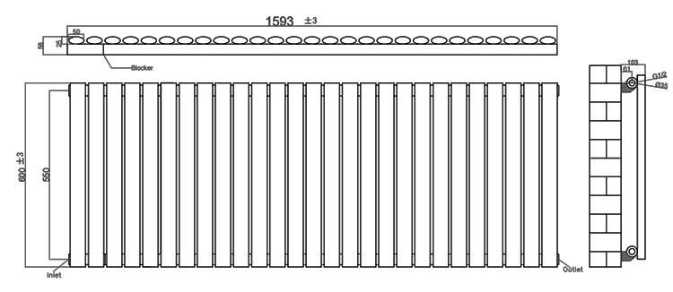 Metro Horizontal Radiator - Anthracite - Single Panel (600mm High) 1596mm Wide