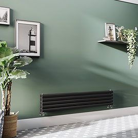 Metro Horizontal Radiator - Matt Black - Double Panel (1600mm Wide) 295mm High