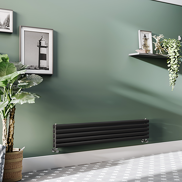 Metro Horizontal Radiator - Matt Black - Double Panel (1600mm Wide) 295mm High