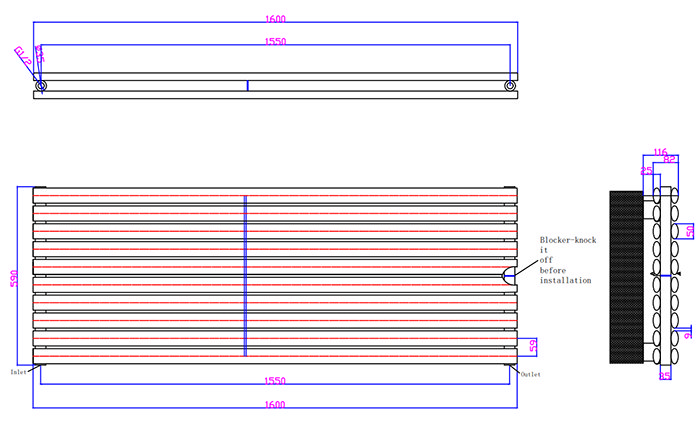 Metro Horizontal Radiator - Matt Black - Double Panel (1600mm Wide) 590mm High