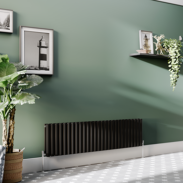 Metro Horizontal Radiator - Matt Black - Double Panel (400mm High) 1593mm Wide