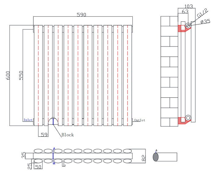 Metro Horizontal Radiator - Matt Black - Double Panel (600mm High) 590mm Wide