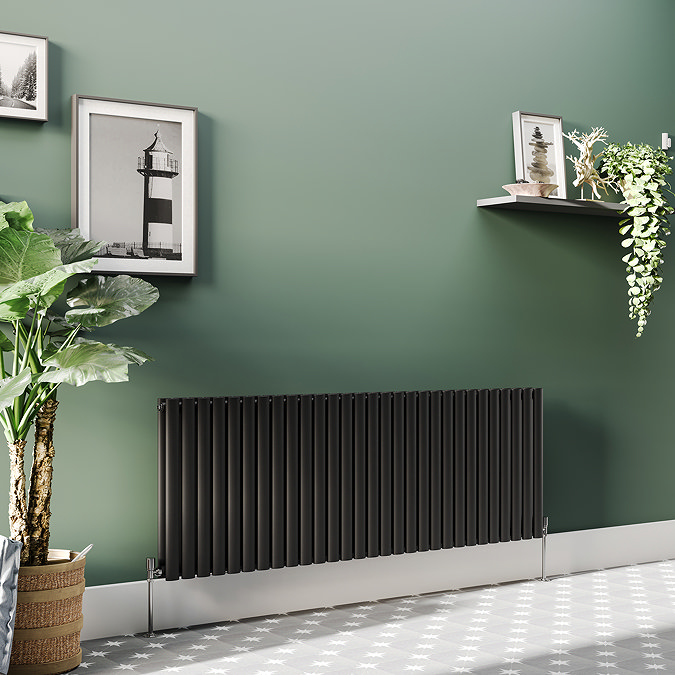 Metro Horizontal Radiator - Matt Black - Double Panel (600mm High) 1711mm Wide