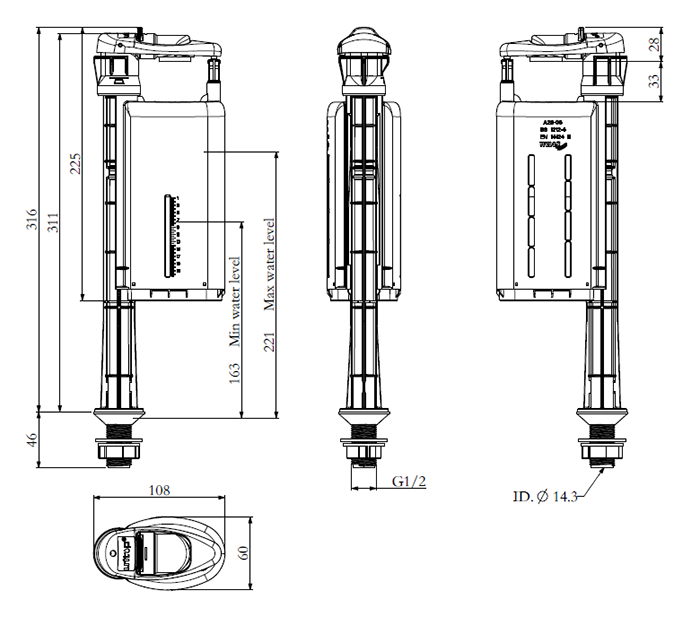 Metro Rimless Close Coupled Cistern Internal Kit