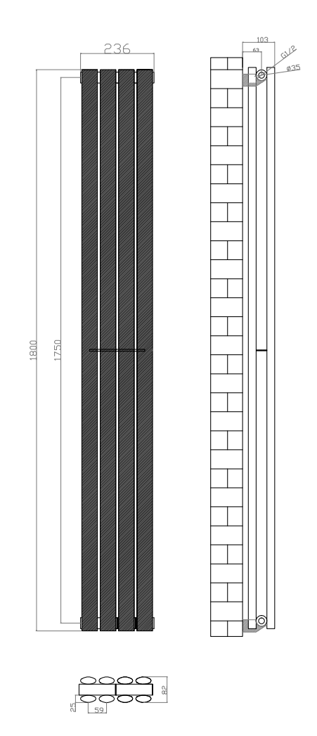 Metro Vertical Radiator - Anthracite - Double Panel (1800x236mm)