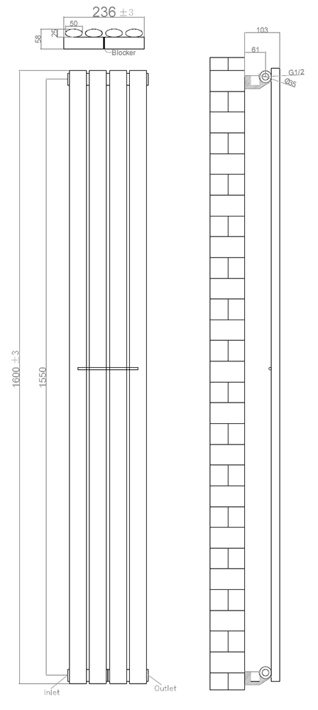 Metro Vertical Radiator - Anthracite - Single Panel (1600x236mm)