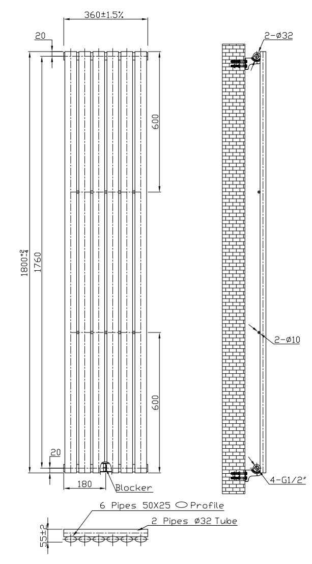 Metro Vertical Radiator - Chrome - Single Panel (H1800 x W360mm)