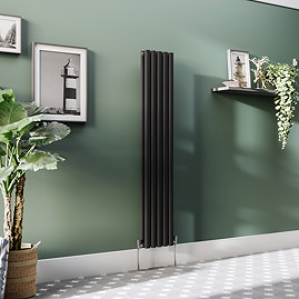 Metro Vertical Radiator - Matt Black - Double Panel (1600mm High) 295mm Wide