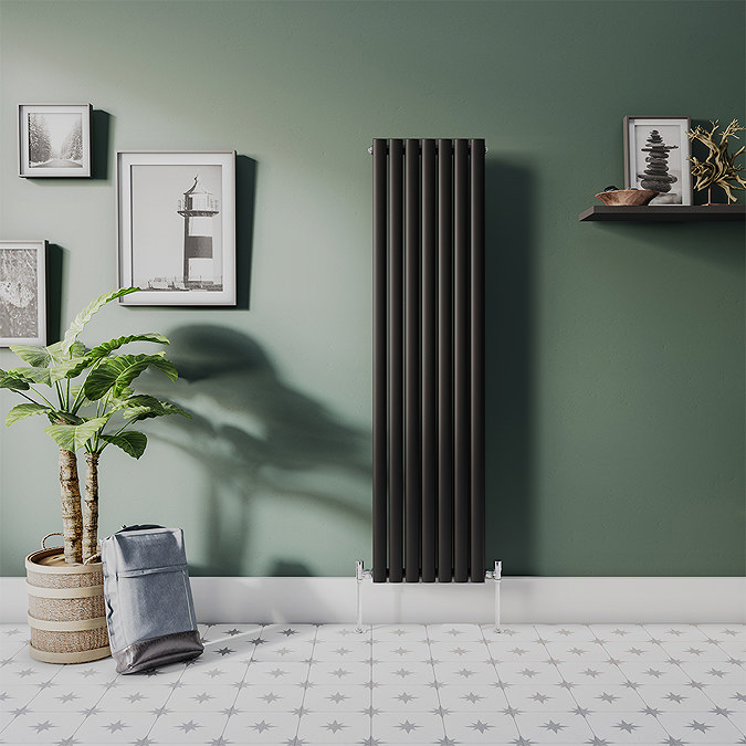 Metro Vertical Radiator - Matt Black - Double Panel (1600mm High) 413mm Wide