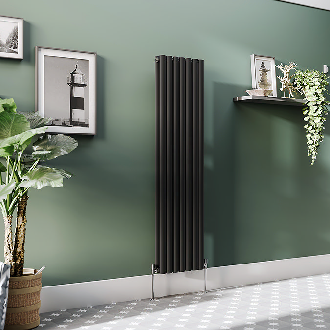 Metro Vertical Radiator - Matt Black - Double Panel (1600mm High) 413mm Wide