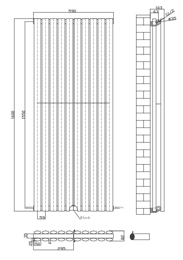 Metro Vertical Radiator - Matt Black - Double Panel (1600mm High) 590mm Wide