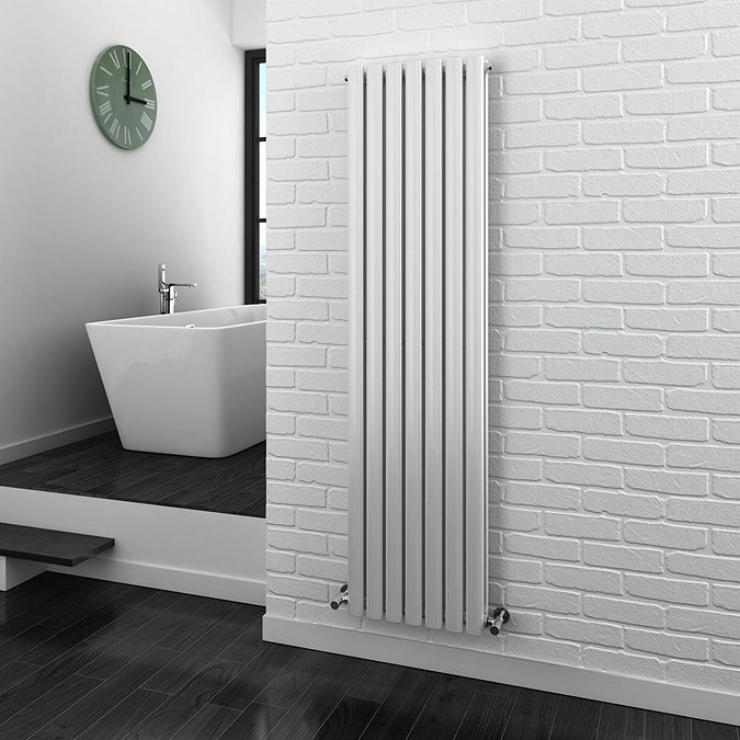 Metro Vertical Radiator - White - Double Panel (1600mm High)  In Bathroom Large Image