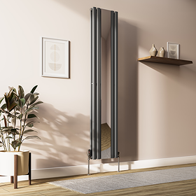 Metro Vertical Radiator with Mirror - Anthracite - Double Panel (H1800 x W382mm)