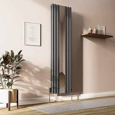 Metro Vertical Radiator with Mirror - Anthracite - Double Panel (H1800 x W500mm)