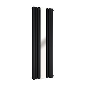 Metro Vertical Radiator with Mirror - Matt Black - Double Panel (H1600 x W500mm)